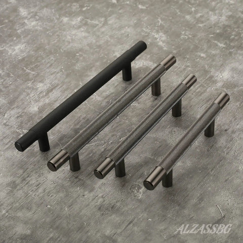 10 Pack Black Nickel Cabinet Pulls With 5 Inch Hole Centers T Bar Knurled Handles For Cabinets Closets Drawers Wardrobes AL3015AS