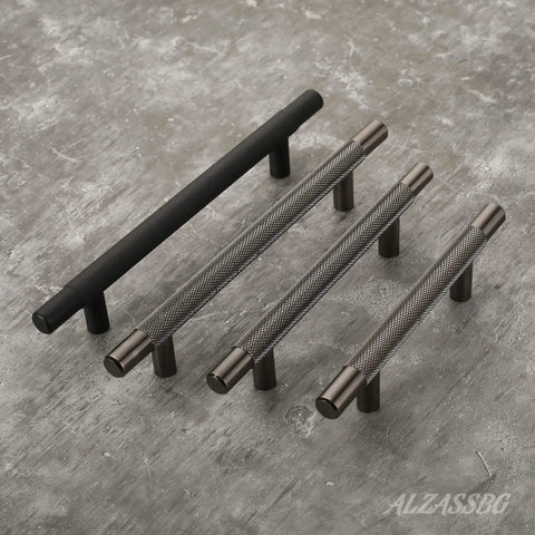 10 Pack Black Nickel Cabinet Pulls With 3 Inch Hole Centers T Bar Knurled Handles For Cabinets AL3015AS displayed on surface