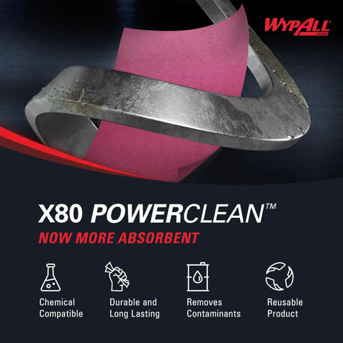 Heavy Duty Cleaning Wipes Jumbo Roll With 455 Sheets Red Absorbs Water And Oil, graphic showing absorbency and durability