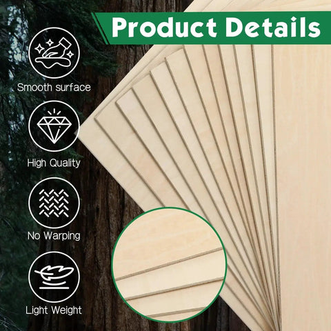 4 Pack Basswood Sheets 1/16 X 12 X 12 Inch For Laser Cutting And Engraving, showing smooth surface and lightweight features