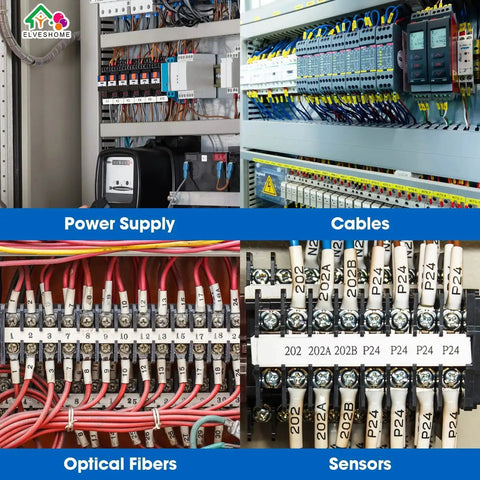Industrial control panel with wiring, terminal blocks, and labeled cables in electrical enclosure setup.