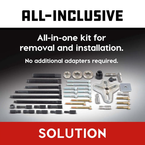 Gearhead Grade Harmonic Balancer Puller And Installer Tool Kit For Cars And Light Trucks 40 Piece Set laid out on display