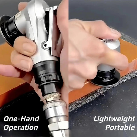 45 Degree Pneumatic Chamfering Tool For Metalworking, Mini Air Tool With 1/4 Inch Inlet, shown in use on metal edge