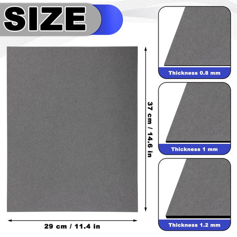 3-piece gray gasket sheet set, non-asbestos high-temp material, 29 cm by 37 cm, thickness 0.8/1.0/1.2 mm