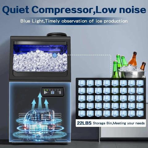 Commercial Ice Maker Machine Delivers 110 Lbs Per Day With Undercounter Or Freestanding Design 22 Lbs Storage Bin