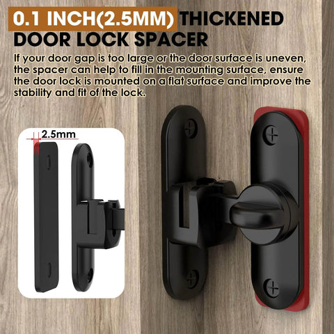 90/180 Degree Barn Door Lock And Latch In Zinc Alloy Black Finish Sliding Flip Hardware with 2.5mm spacer, installed view