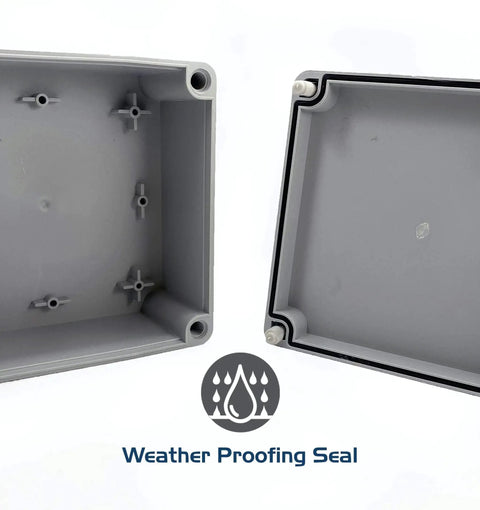 Interior view of the Weatherproof Polystyrene PS Plastic Junction Box Enclosure with weatherproofing seal, showing both lid and base.