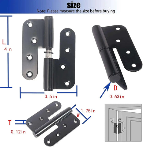 Heavy Duty Lift Off Door Hinges Set 4 Inch By 3 Point 5 Inch H Shaped Detachable Hinges Black 201 Stainless Steel with dimensions