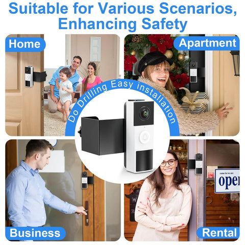 Anti Theft Doorbell Mount No Drill Universal Video Doorbell Bracket installed at home, apartment, business, and rental locations.