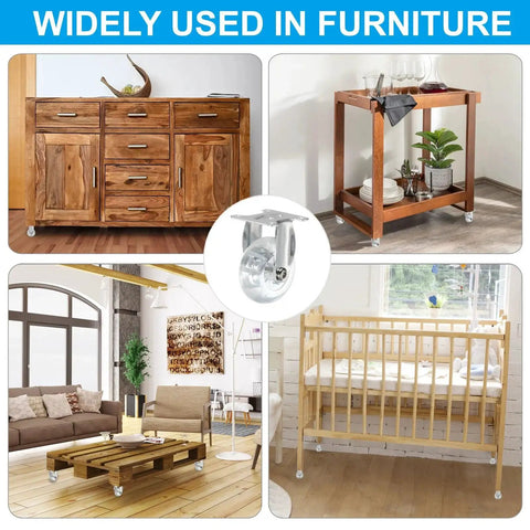 2 Inch Fixed Caster Wheel Set 4 Pcs Clear PU Rigid Non Swivel Furniture Wheels in use on various furniture