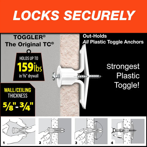 Commercial Drywall Anchor With Screws For Five Eighths To Three Quarters Inch Drywall, Polypropylene Construction, Made In USA