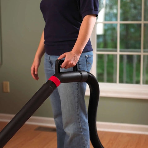 Person using Ergonomic Two Point Five Inch Vacuum Hose Handle Comfy Grip With Built In Air Flow Control Comfortable End Attachment