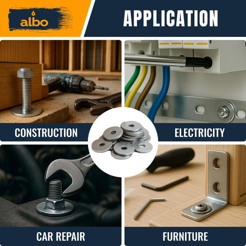 ALBO stainless steel fender washers, 100 pcs, 3/8 x 1-1/4 in for bolts and screws, construction and DIY hardware
