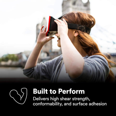 Person wearing VR headset outdoors promoting high shear strength and adhesion, VHB Double-Sided Acrylic Foam Mounting Tape
