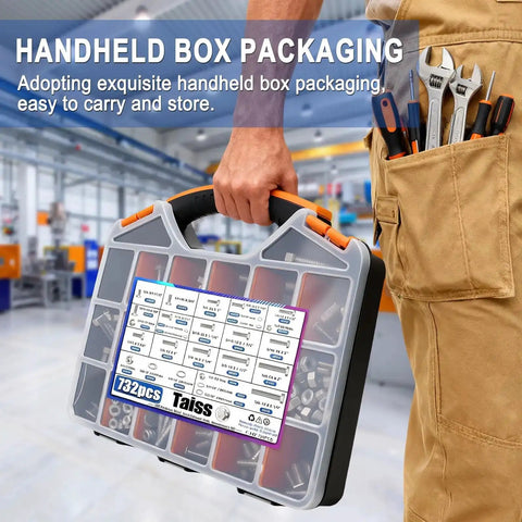 Heavy Duty Stainless Steel Hex Bolts And Nuts Kit In A Handy Portable Box, 16 Sizes From 1/4-20 To 1/2-13, 304 Stainless Hardware