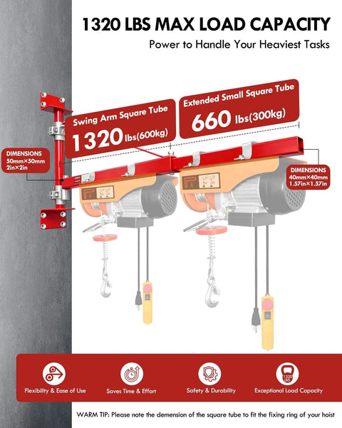 Wall Mount Jib Crane With 1320 Lbs Max Load 180 Degree Swivel Swing Arm Heavy Duty Electric Hoist Support For Workshop diagram