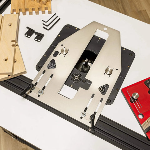Pro Grade Box Joint Jig For Router Tables With Aluminum Indexing Keys And Smooth Bearing Glide System includes accessories
