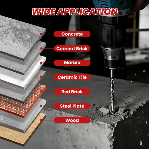 Upgraded Premium Masonry Drill Bit Set With Serrated Tungsten Carbide Tips Ten Piece Heavy Duty Professional Grade drilling concrete