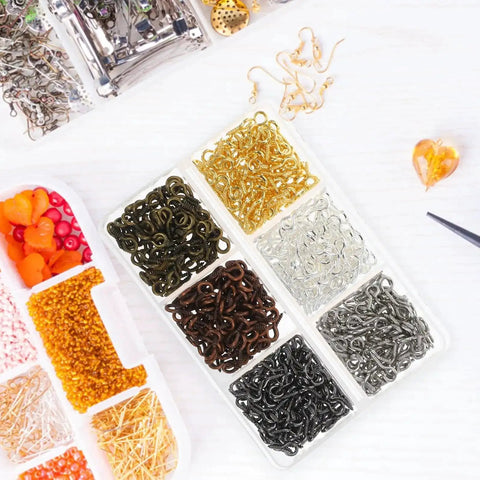 Colorful Mix Screw Eye Pins Kit Handy For Jewelry Making And DIY Crafts With Self Tapping Eyelets And Threaded Hooks displayed in containers