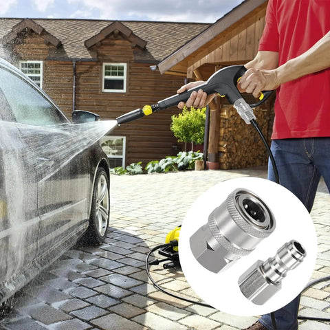 4-Piece NPT One Quarter Inch Pressure Washer Quick Connect Adapters Set No-Fuss Stainless Steel in use washing car