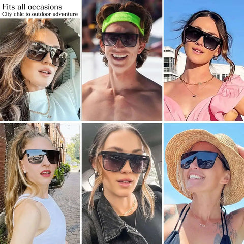 Polarized Square Sunglasses For Women And Men Oversized Flat Top Design Wide Rectangular Black Shades With Premium UV 400 Protection