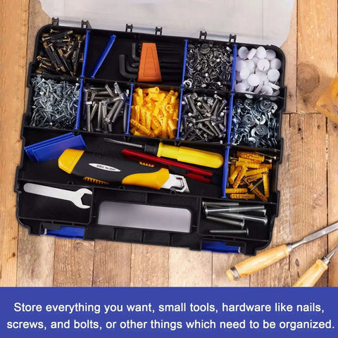 Open Double Side 34 Compartment Small Parts Organizer Box With Removable Dividers For Screws Nuts Bolts Nails Hardware Tools