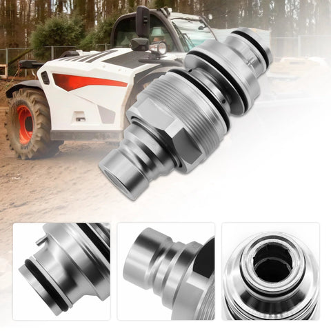 RABROPAR hydraulic male coupler, silver metal, foreground with Bobcat loader in background

RABROPAR hydraulic male coupler close-up, threaded end with O-ring seal

RABROPAR hydraulic male coupler hex nut area, silver metal finish

RABROPAR hydraulic male coupler inner bore view, silver metal