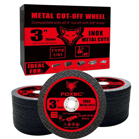 Beefy 3 Inch Metal Cut Off Wheel Discs For Die Grinders With Three Eighths Inch Arbor And 0.045 Inch Thick For Steel Stainless Cast Iron And Sheet Metal Cutting Up To 20,000 Max RPM In A 50 Pack By FOXBC