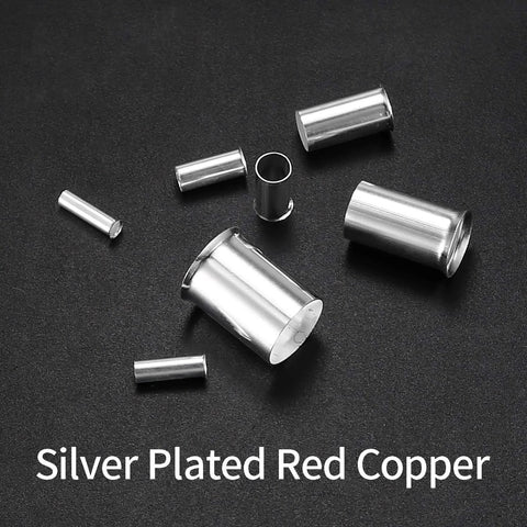 180 Pcs Wire Ferrules Kit With Silver Plated Copper Crimp Terminal Connectors shown in various sizes on black background