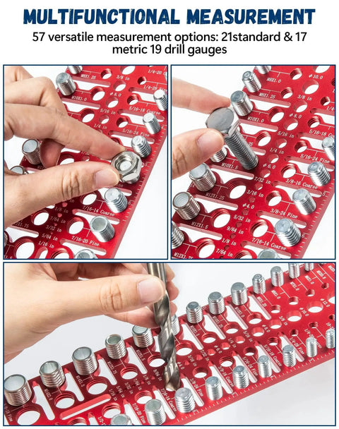Pro Grade Nut And Bolt Thread Checker Kit For Standard And Metric Threads Identifies Bolt And Nut Sizes With 21 Standard 17 Metric And 19 Drill Gauges Inch And Metric Durable Anodized Aluminum 6061 Plate With SUS 304 Bolt For The Shop