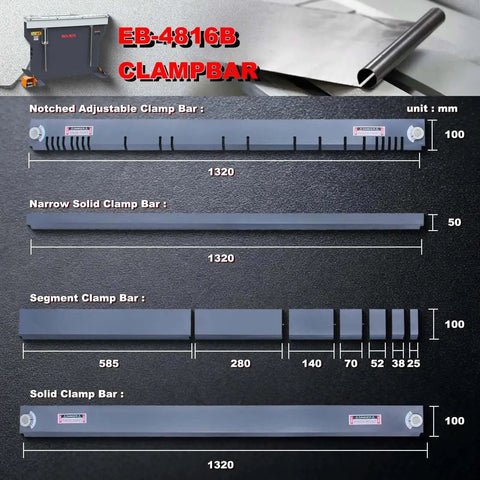 Different clamp bars for Pro Grade 48 Inch Magnetic Box And Pan Sheet Metal Brake With 6 Ton 16 Gauge Capacity 0.06 Inch 220V Siding Brake