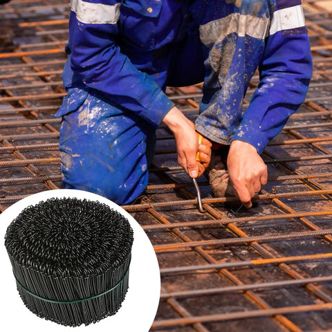 Person using the 1000Pcs Rebar Tie Wire Set With 2 Tie Wire Twisters And Gloves, 6 Inch Double Loop 16 Gauge Steel Bar Ties for concrete.