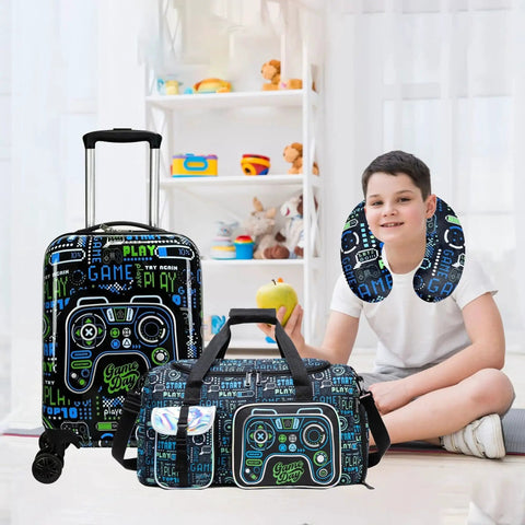 Kids 3 Piece Luggage Set 16 Inch Hardside Suitcase With Spinner Wheels Carry On Travel Rolling Bag Airline Approved