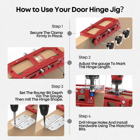 Pro Grade Aluminum Door Hinge Jig And Router Template For Diy Woodworking, Adjustable Door Mortiser tutorial steps