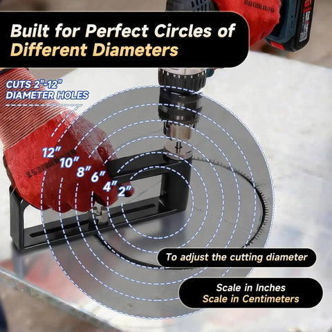 2 To 12 Inch Adjustable Hole Saw For Sheet Metal Cuts Circular Holes In 24 Gauge Steel And 26 Gauge Stainless Steel HVAC Ductwork Duct Hole Cutter Roofing Construction Tool For Drilling Holes.