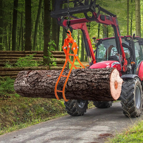 Four Claw Timber Log Grapple 31 Inch Opening 2205 Lbs Capacity For Tractors lifting large log with tractor in forest