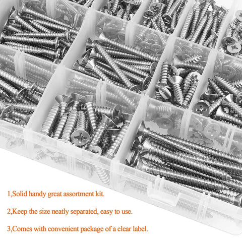 525 Piece Wood Screw Set In 16 Sizes Stainless Steel Self Tapping Phillips Flat Countersunk Wood Screws For Any Project