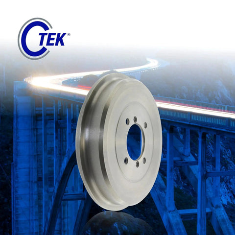Centric 123.65038 C-Tek automotive rear brake drum, silver, front-angle view.
