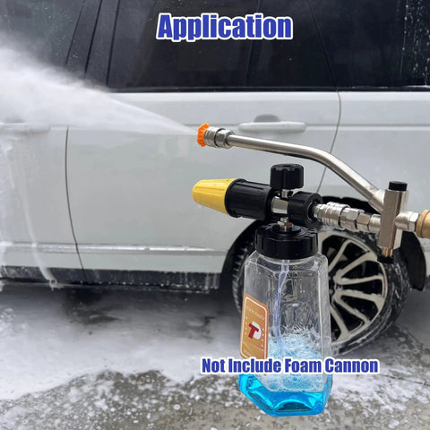 Foam Cannon Dual Connector Attachment For Pressure Washers With Five Sprayer Nozzles washing a car