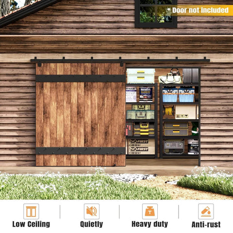 Exterior Sliding Barn Door Hardware Kit With Box Rail Track Beefed Up 450Lb Capacity Black Weather Resistant Steel