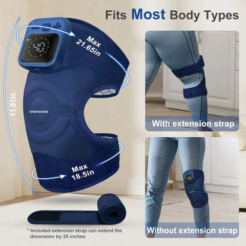 Cordless Knee Massager for Pain Relief With Four Motors, Five Heat Levels, Fits Most Body Types, Shown with Extension Strap