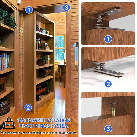 Heavy Duty Door Pivot Hinges 2 Pack For Wood Doors Up To 300 Lb With 360 Degree Hidden Rotation Ideal For Secret Compartments In Bookcases Cabinets Drawers And Furniture