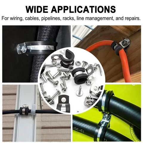 Taiss 222Pcs cable clamps kit with rubber cushions, stainless steel, 10 sizes from 1/4" to 1-3/4" and two screw types