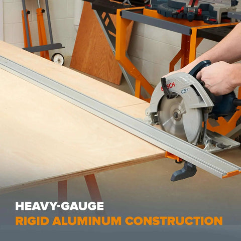 100 Inch Clamp Edge Saw Guide For Straight Cuts Aluminum Track Rail With Dual T Tracks 50 Inch Clamp Edge Plus 50 Inch Extension Pro Grade Setup Saver For Plywood And Large Sheet Materials in use.
