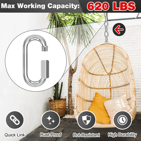 M6 Quick Links Chain Connectors 50 Pack 2.3 Inch Long Quarter Inch Thick Galvanized Steel Carabiners with 620 Lbs Capacity for Swing