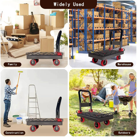 2-In-1 Heavy Duty Platform Trucks And Flatbed Carts With 1760 Lbs Capacity shown in family, warehouse, construction, and outdoor settings