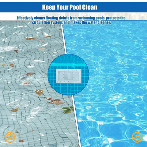 Wide Mouth Through Wall Skimmer Kit For Above Ground Pools Easy Install Debris Catcher Keeps Water Moving And Pool Clean Great For Quick Maintenance And Surface Debris Removal No Drama, showing pool cleaning effect