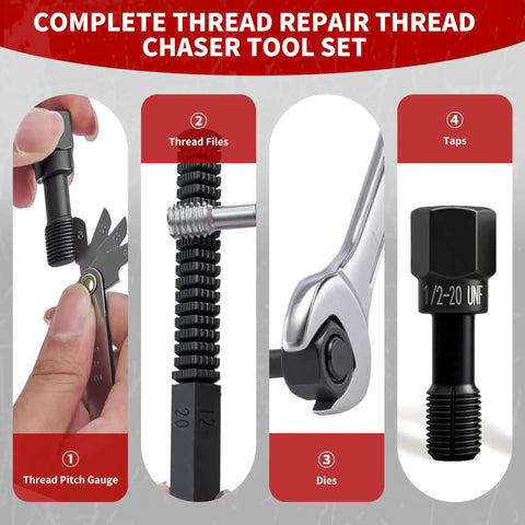 61-Piece Thread Chaser Set For Metric And SAE Threads With Pitch Gauge Complete Thread Repair Kit For Automotive