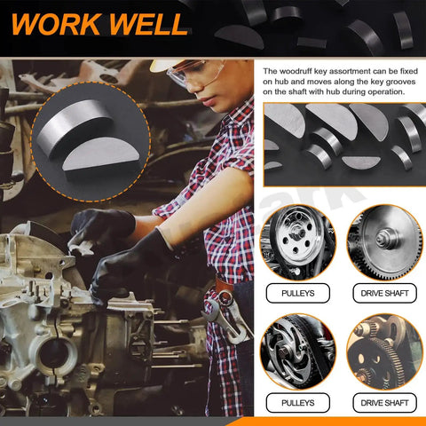 Woodruff Key Stock Assortment Kit 155 Piece Half Moon Semicircle Flywheel Key Set With 17 Sizes Metric Hardware For Mechanical Projects