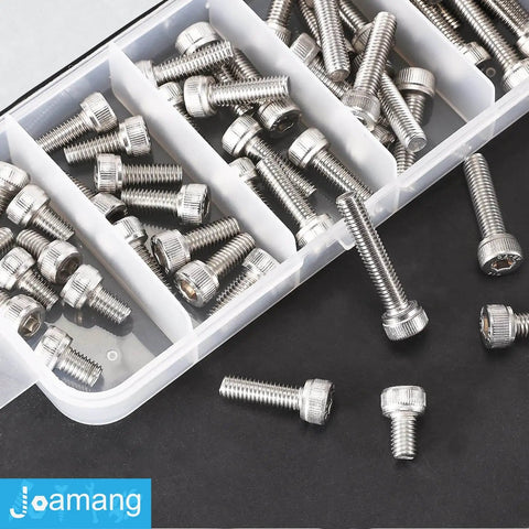 M5 Socket Head Cap Screws Kit With 10mm 14mm 18mm 20mm 25mm Lengths 304 Stainless Steel Fully Threaded Allen Hex Drive Bright Finish 50 Piece Assortment Bolts Set For Metric Projects Great For DIYers And Pros in a storage box